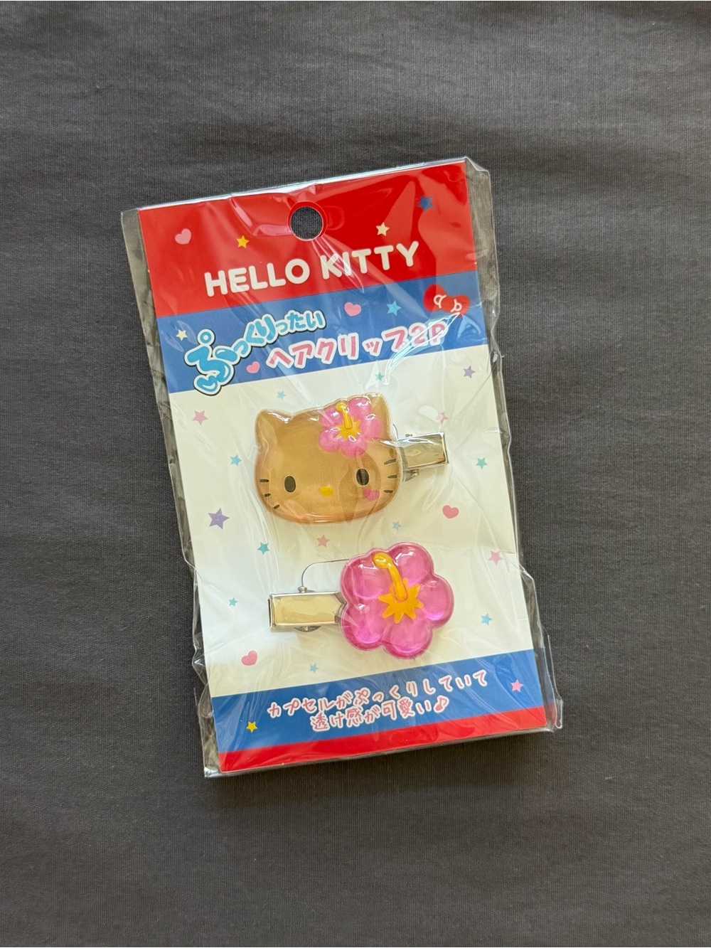 Sanrio Hawaii style Hello Kitty tan skin hair clips(one pair)